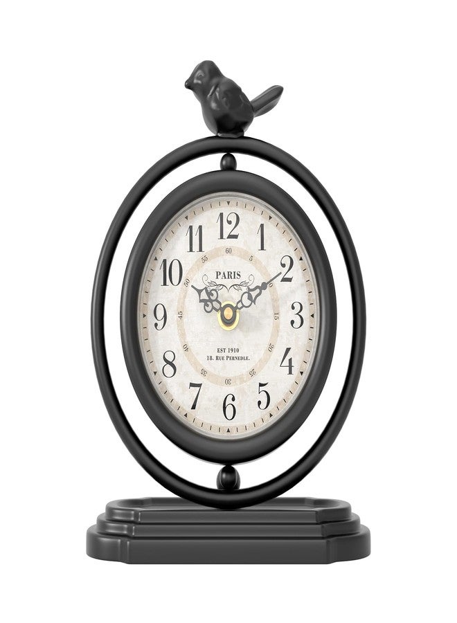 ChimeTide Black Vintage Table Clock with Bird, European Retro Style Mantel Clocks, Desk and Shelf Decor Clock, for Living Room, Farmhouse, Bedside, Bedroom, Gift (7.9" H x 6.3" W) - Image 1